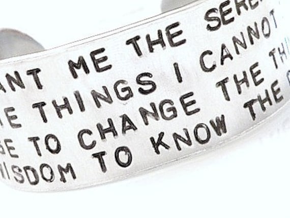 Stamped Serenity Prayer Custom Silver Metal Thick Cuff Bracelet