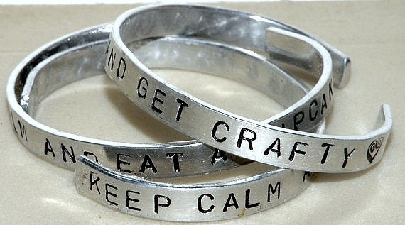 Keep Calm Handstamped Thin Cuff Bracelet
