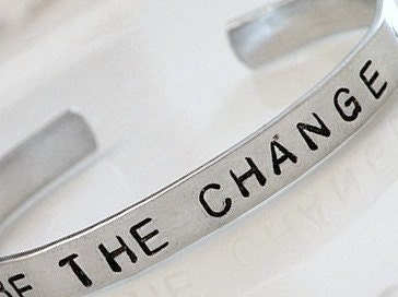 Double-sided Hand Stamped Metal Thin Cuff Bracelet