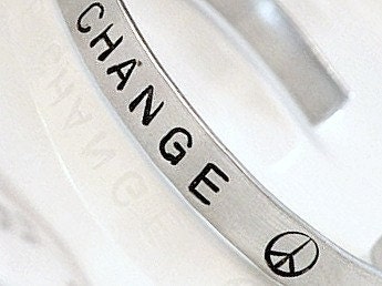 Double-sided Hand Stamped Metal Thin Cuff Bracelet