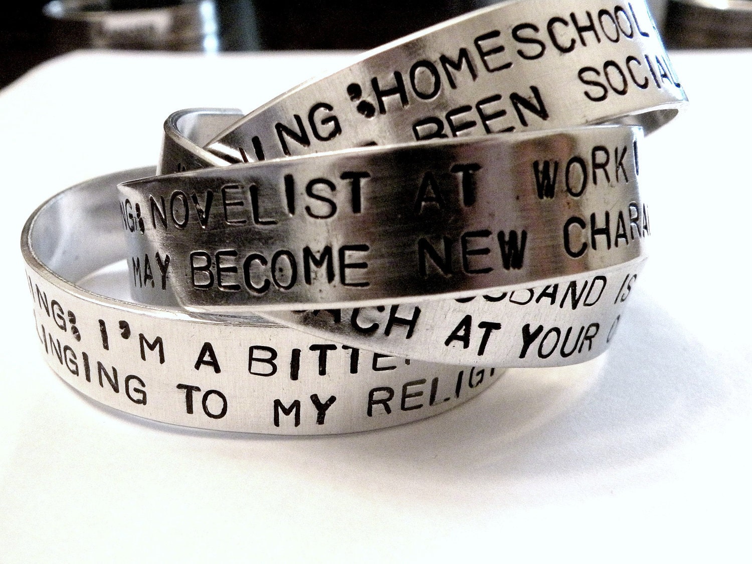 Stamped Warning Military Wife Deployed Husband Custom Silver Metal Cuff Bracelet