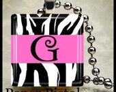 Pick Your Letter Zebra Scrabble Tile Pendant Free Ball Chain