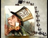 Alice in Wonderland Mad Hatter  Scrabble Tile Pendant Free Ball Chain Ready to Ship