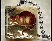 Free Ball Chain Alice in Wonderland Cheshire Cat Scrabble Tile Pendant