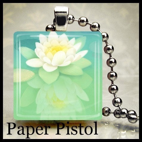 WHITE LOTUS  Scrabble Tile Pendant Ready To Ship