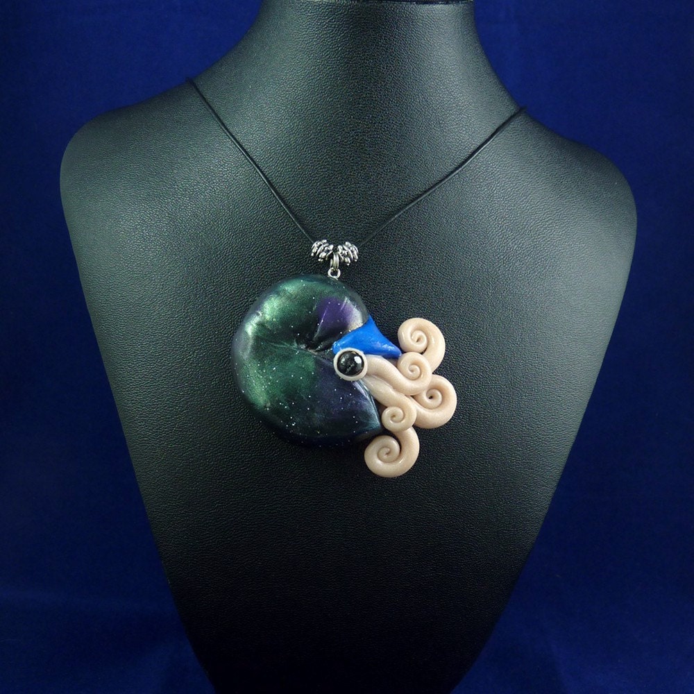 Deep Space Nautilus Necklace - Polymer Clay Cephalopod Jewelry