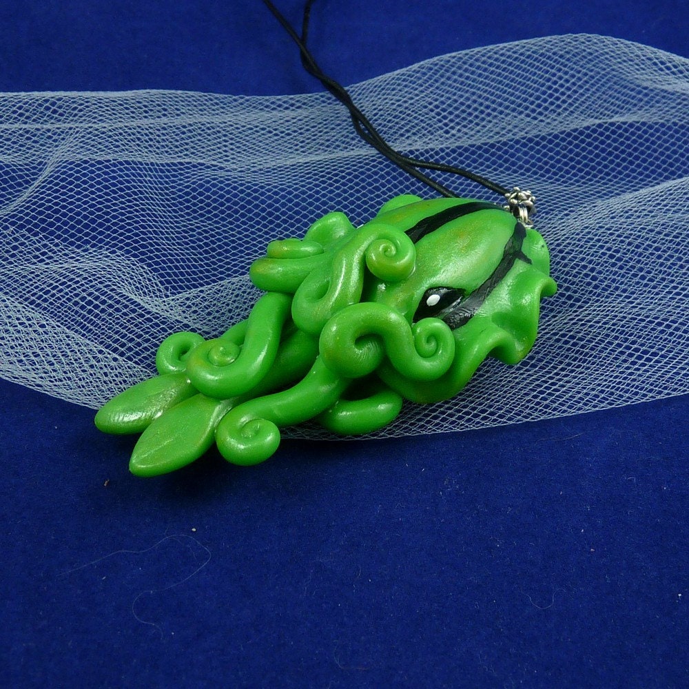 Green Cuttlefish Necklace - Handmade Polymer Clay Jewelry