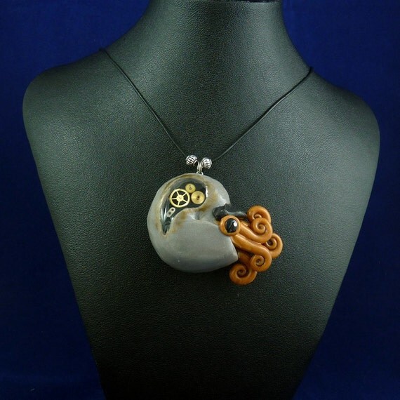 Steampunk Nautilus Necklace - Polymer Clay Jewelry Pendant