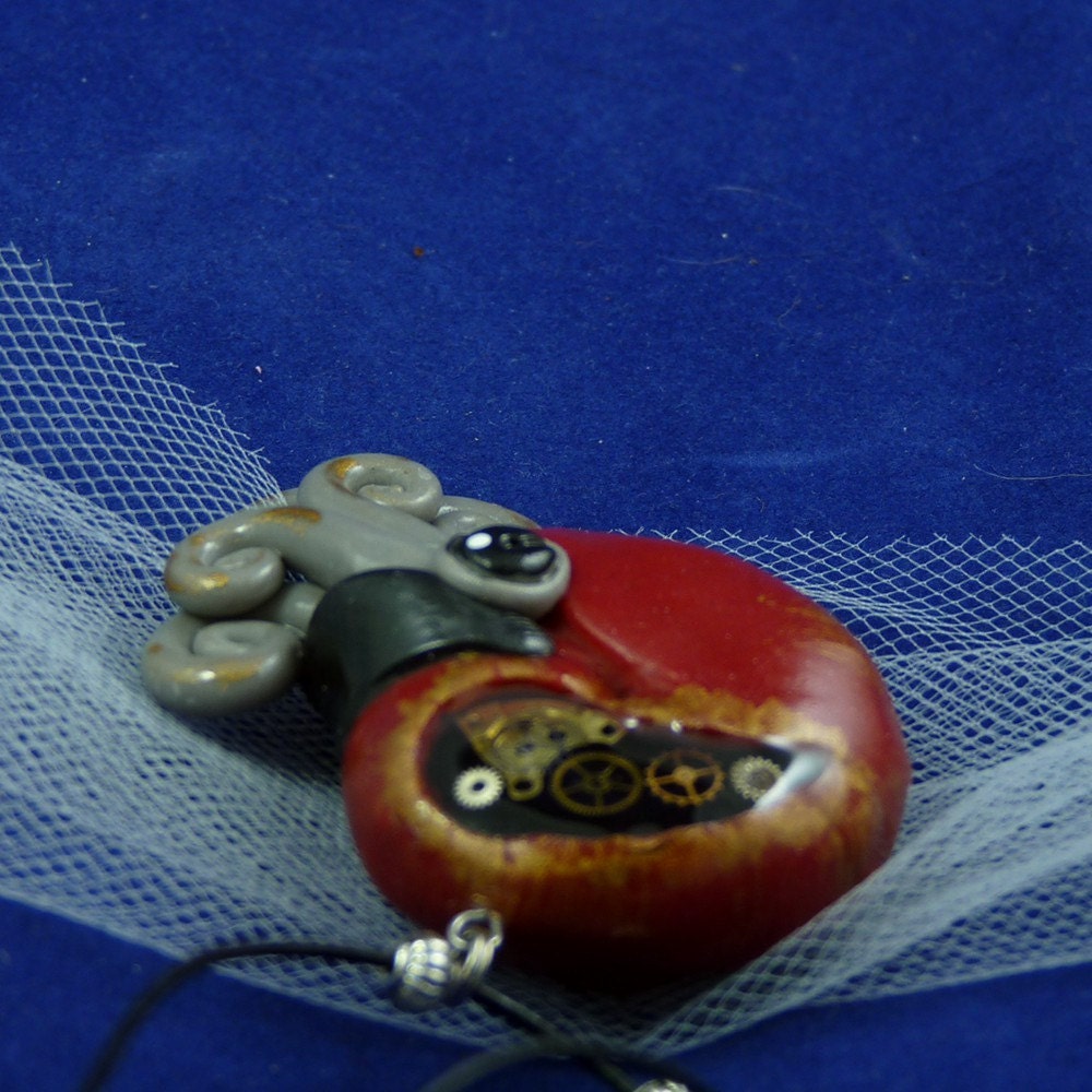 Gilded Steampunk Nautilus Necklace - Polymer Clay Jewelry Pendant