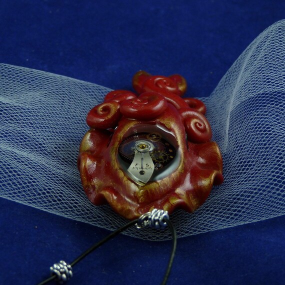 Gilded Steampunk Cuttlefish Necklace - Polymer Clay Neo-Victorian Cephalopod Pendant