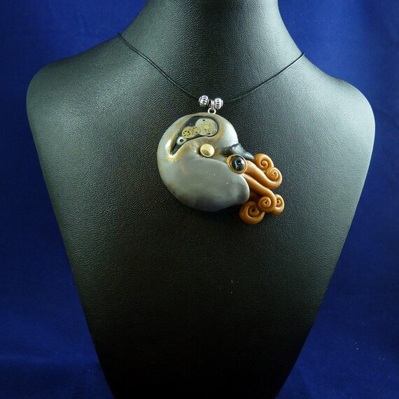 Steampunk Nautilus Necklace - Polymer Clay Neo-Victorian Cephalopod Jewelry