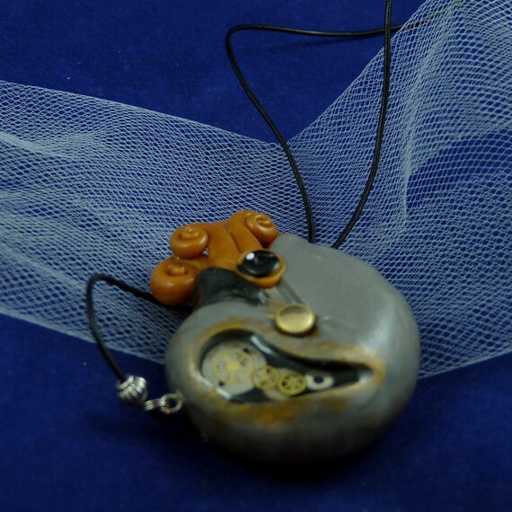 Steampunk Nautilus Necklace - Polymer Clay Neo-Victorian Cephalopod Jewelry