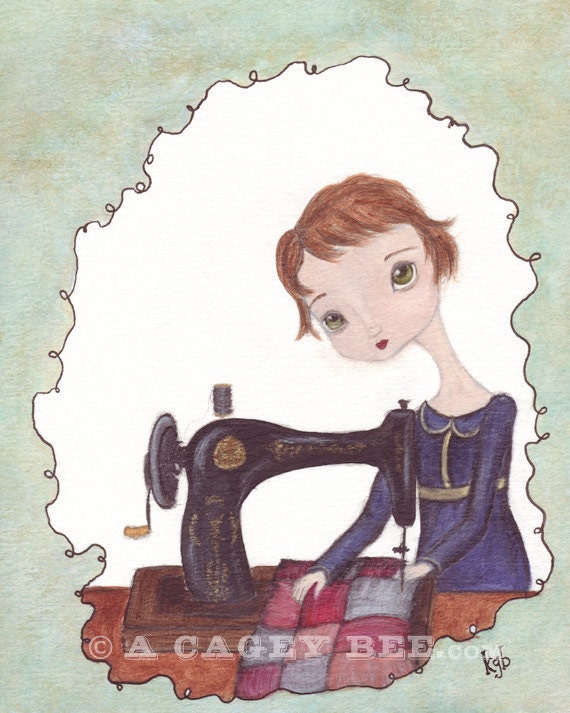 The Seamstress cute art print - art for the craft room sewing machine quilter