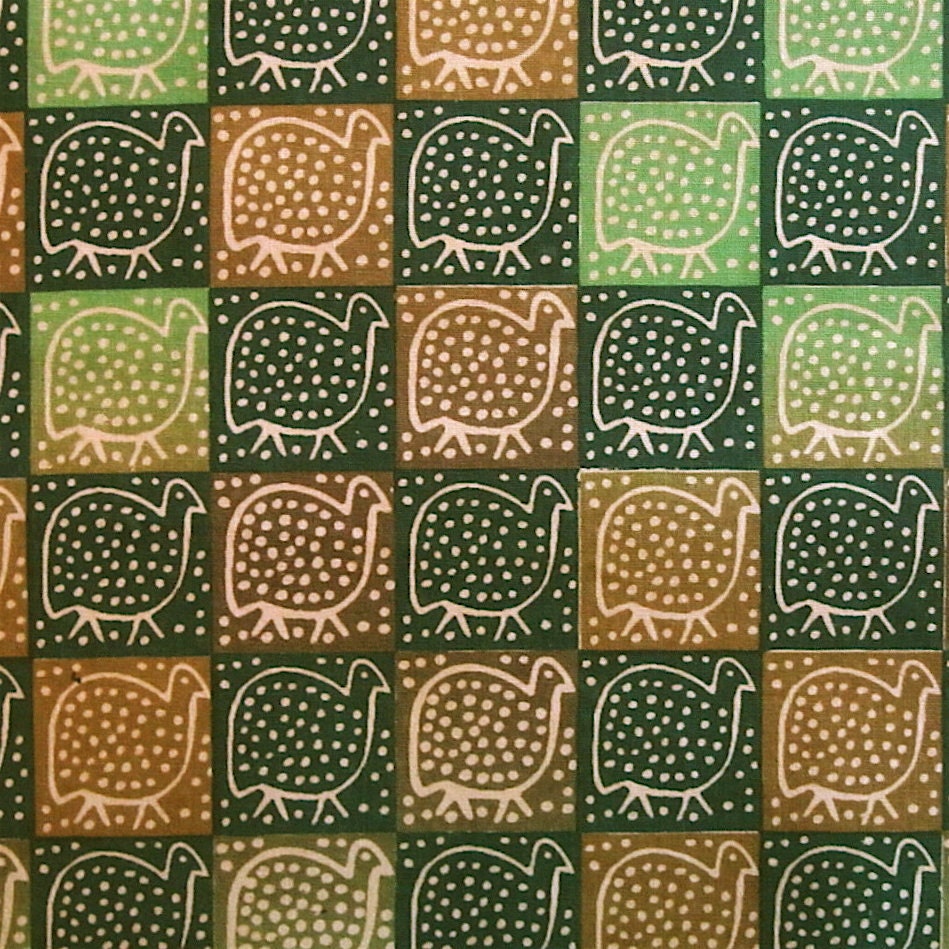 Zimbabwean batik fabric - fat quarter of small green Guinea Fowl