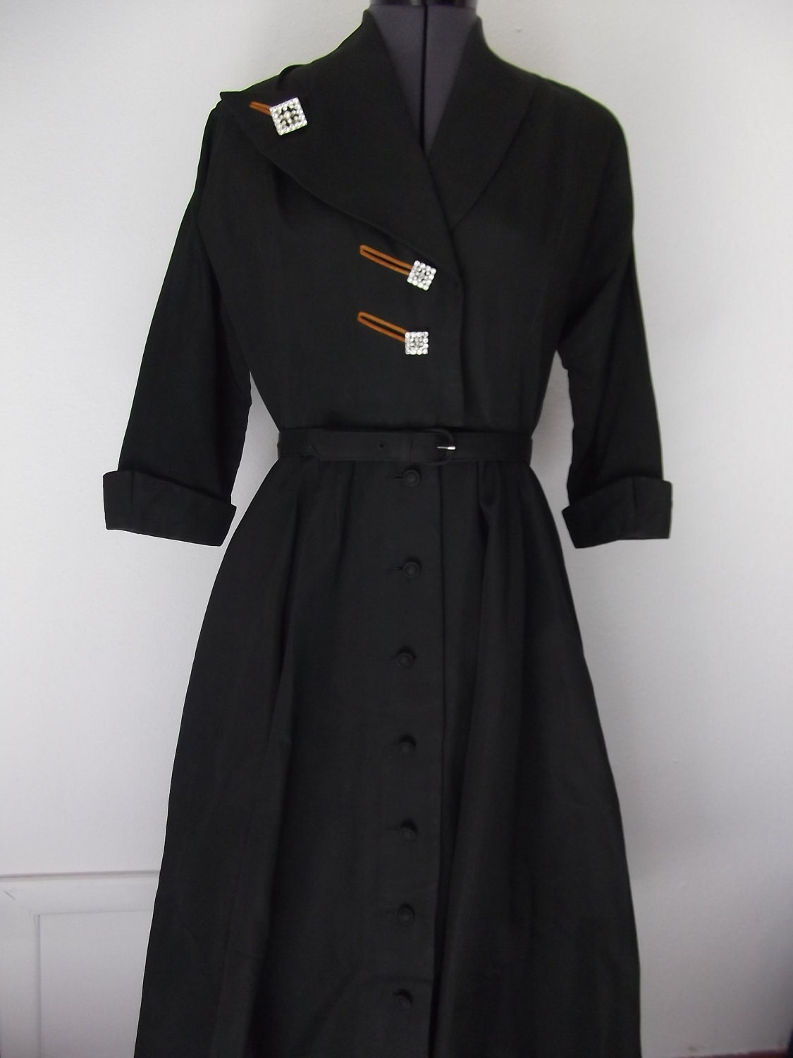 Vintage 1940s Nude Rayon World War II Era Swing Dress Size