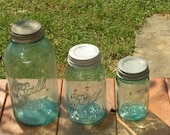 Sale Old Blue Ball Mason Jars with Zinc Lids Set of Three Graduated Sizes Rare Large Half Gallon