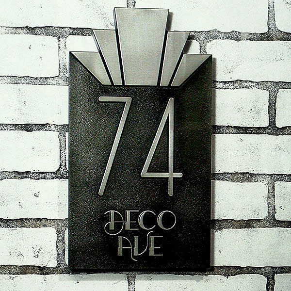 Moderne Art Deco Address  Numbers Plaque 8x12  Made in USA by Atlas Signs and Plaques
