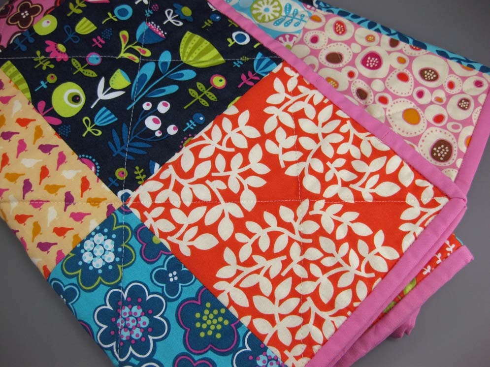 Bright Baby Girl Quilt - Modern Colors - Erin McMorris Fabric - handmade patchwork quilt