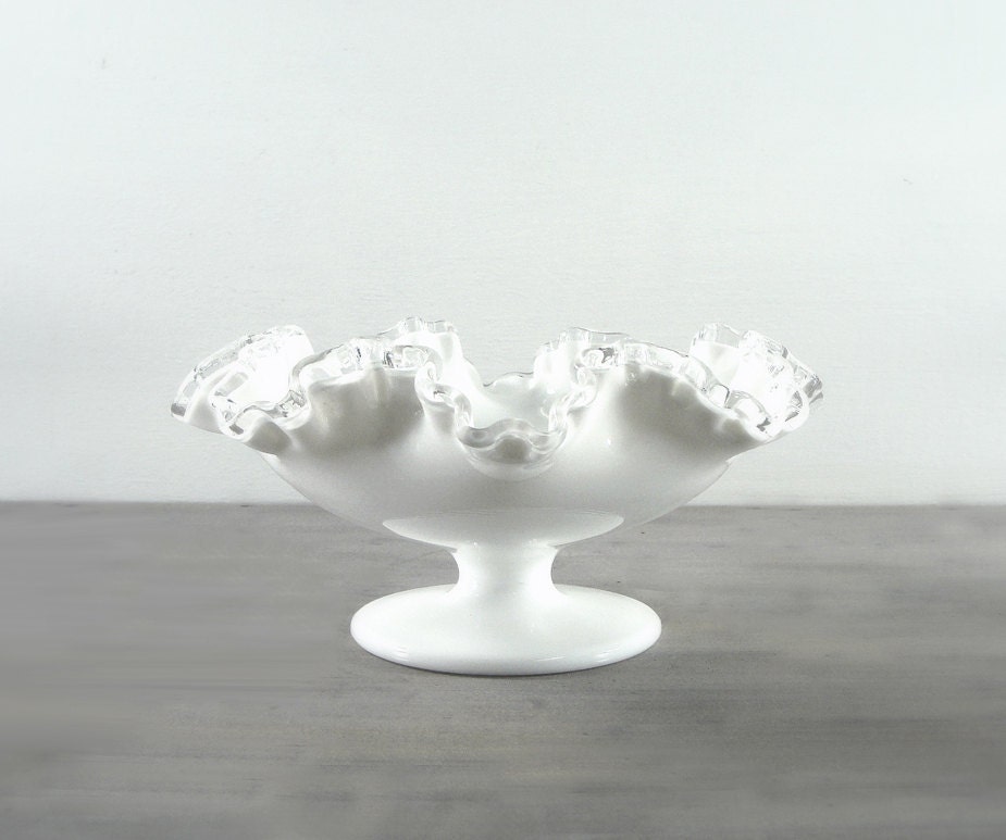 Vintage Milk Glass Compote - Fenton Silver Crest, cyber monday, under 50