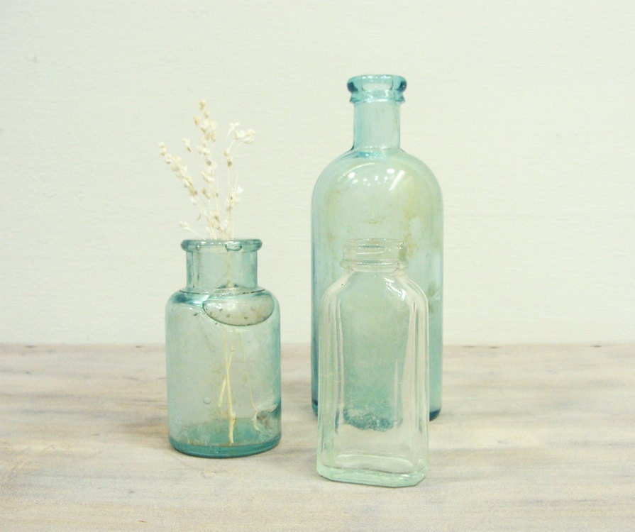 Vintage Glass Bottles, Set of Three