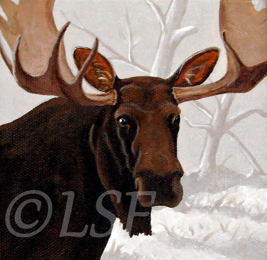 Winter Moose, Painting Print