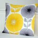 pillow cover yellow and grey poppies and leaves ,cushion cover 18 inch
