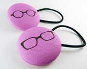 Retro Purple Glasses Frames Fabric Covered Button Hair Ties