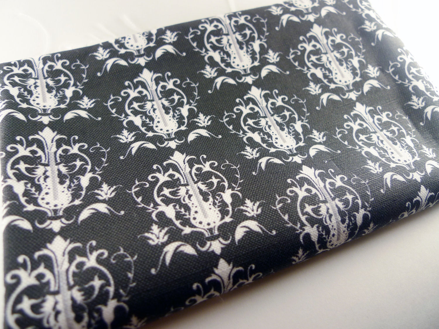 Vintage Black Guitar Damask Linen-Cotton Canvas Fabric
