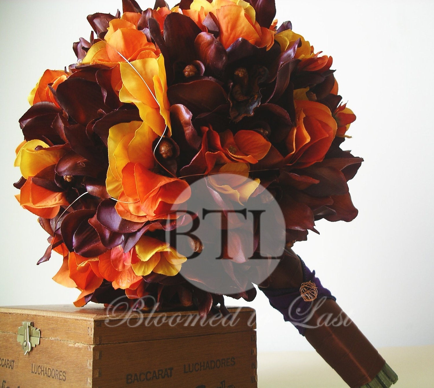 13pc Fall  Wedding Set of  Silk RealTouch Rust Orchids, Orange Hydrangea, Bronze Bouquets, Boutonnieres, Corsages