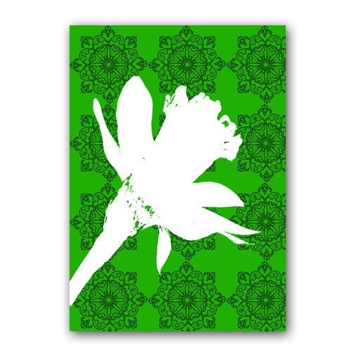 Daffodil flower - Fine art print, silhouette, damask design,spring season,spring flower,decor