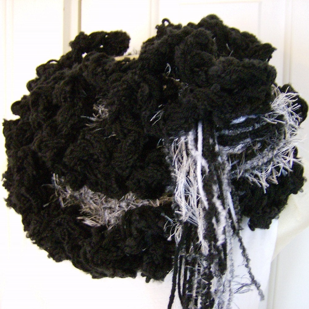 Black White Boa Ruffled Scarf