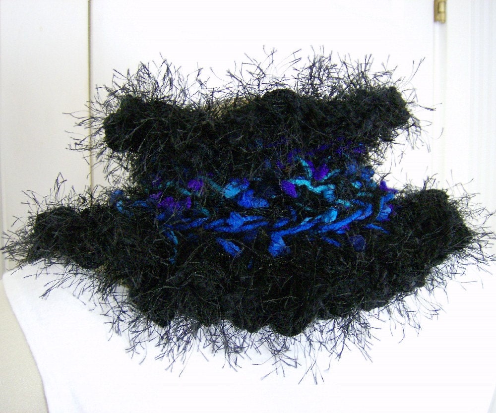 Black Blue Ruffled Fluffy Neck Warmer Multicolor Scarf