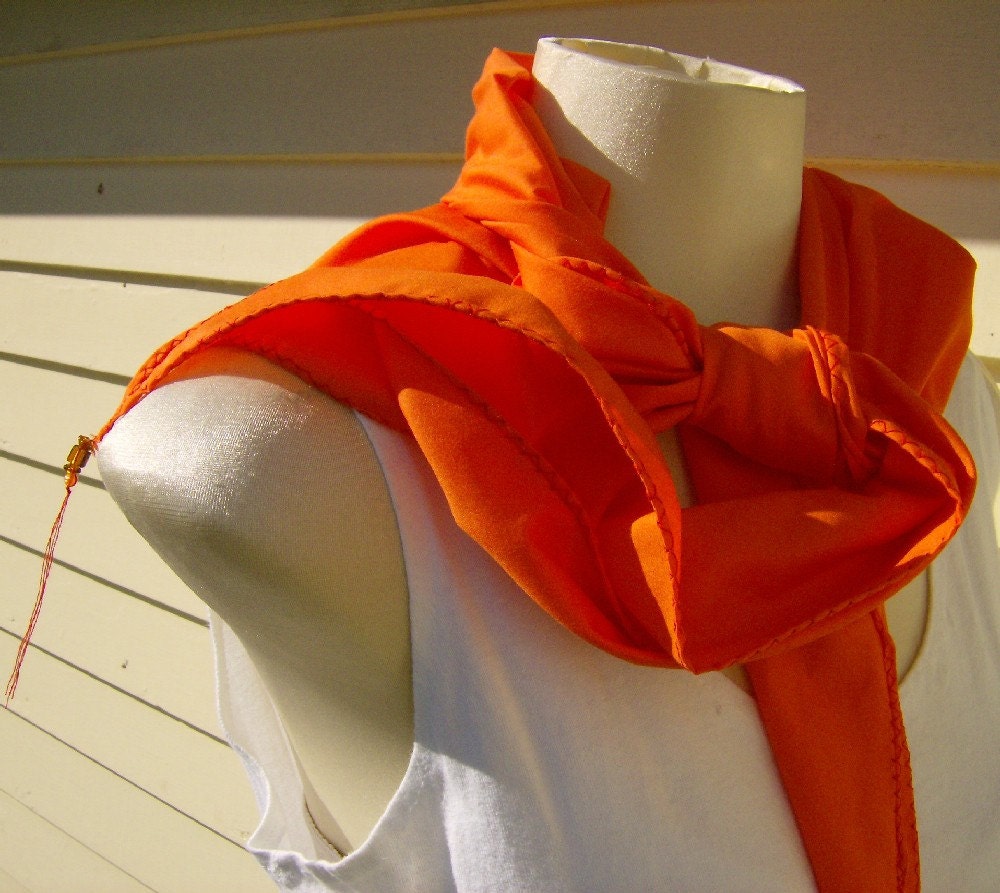 Orange Tangerine Tango Cotton Beaded Triangle Scarf