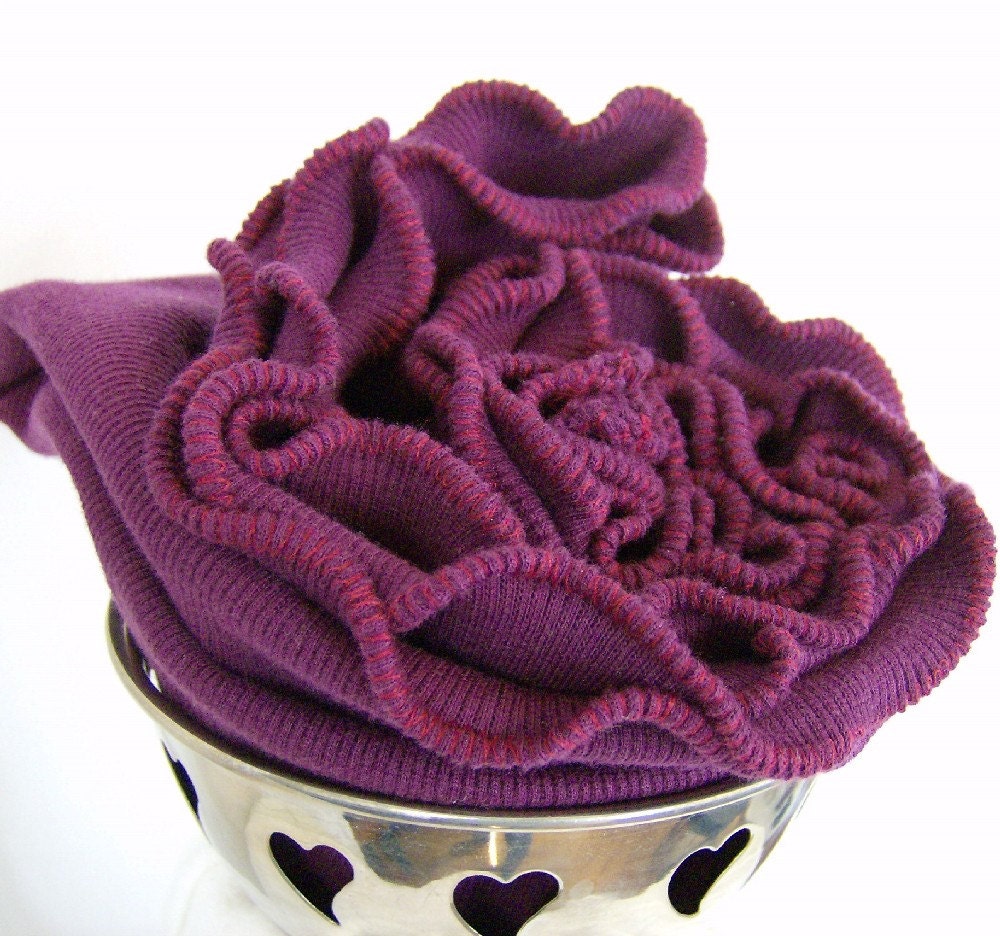 Red Cabbage Head Ruffled Plum Cowl Infinity Scarf