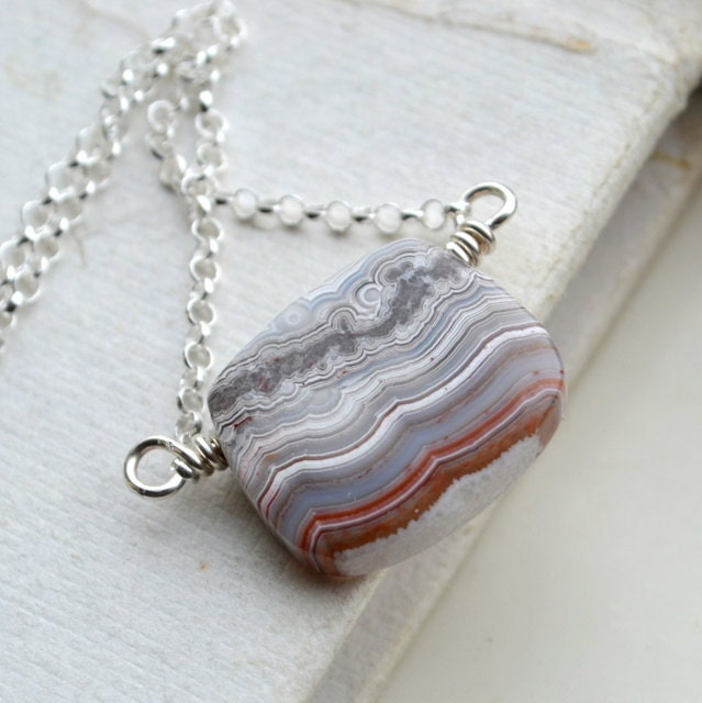 Laguna Lace Agate Necklace Sterling Silver Wire Wrapped