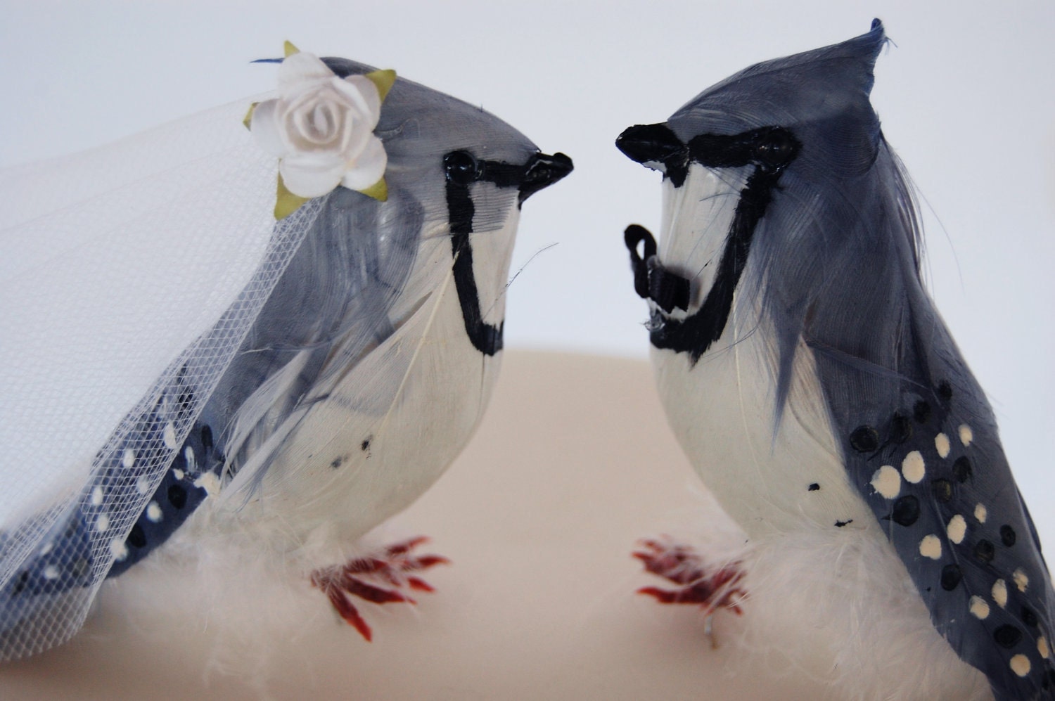 Woodland Wedding Cake Topper: Blue Jay Love Birds Bride & Groom Anniversary and Wedding Cake Topper