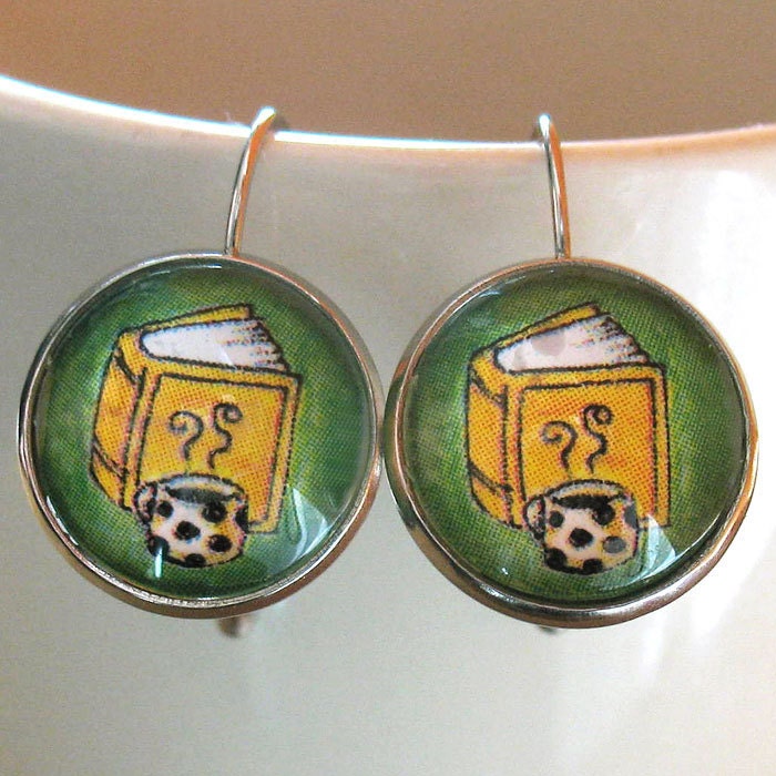 Book Earrings Coffee Tea Readers Literary Themed Jewelry