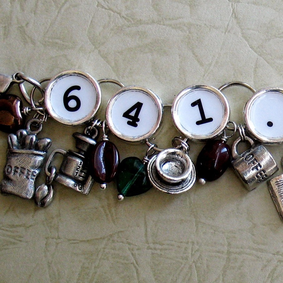 Dewey Decimal Coffee Charm Bracelet Cup Bean Pot