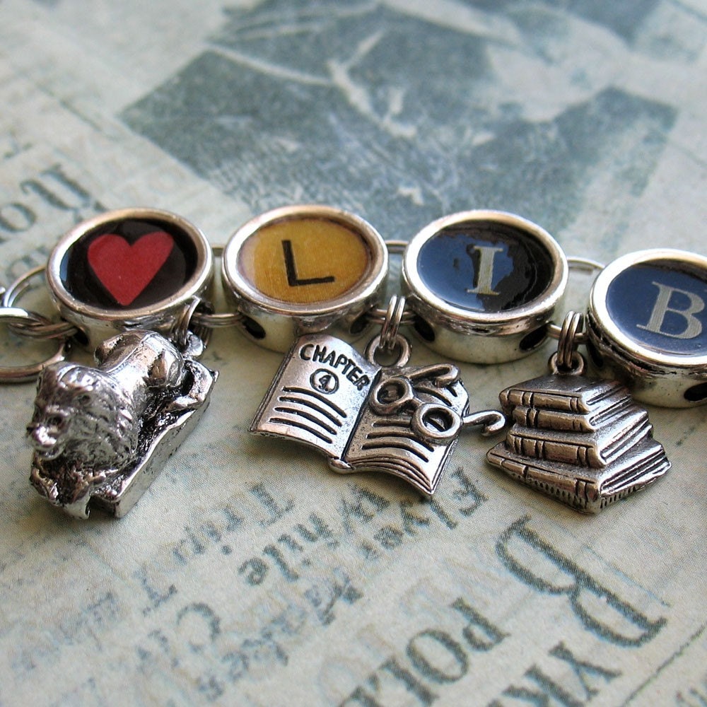Heart Library Charm Bracelet Librarian Jewelry Book Lover Bibliophile