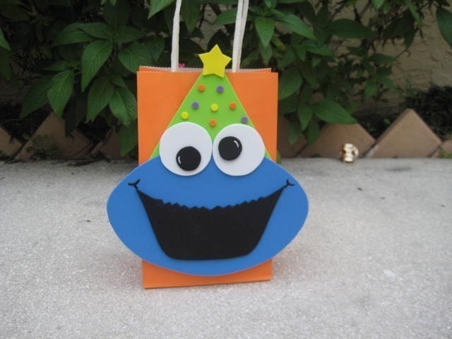 Cookie Monster Sesame Street Inspired Birthday Party Favor Bag