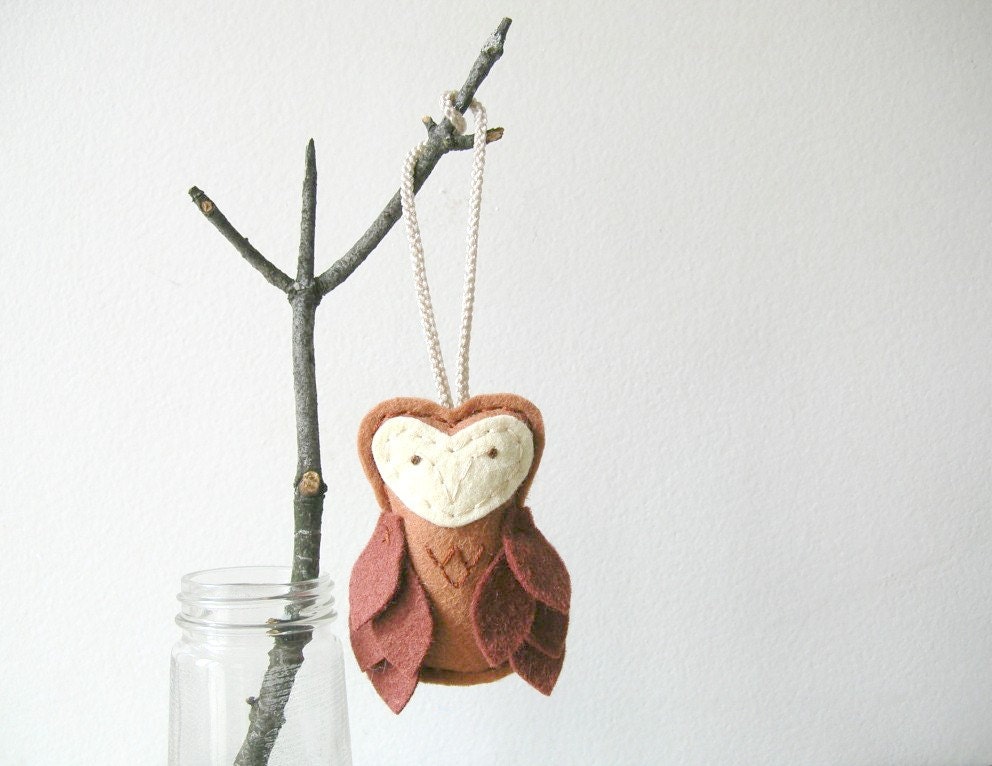 Felt Owl Ornament Brown Owl Plush Door Knob Hanger Woodland Nursery Decor by OrdinaryMommy