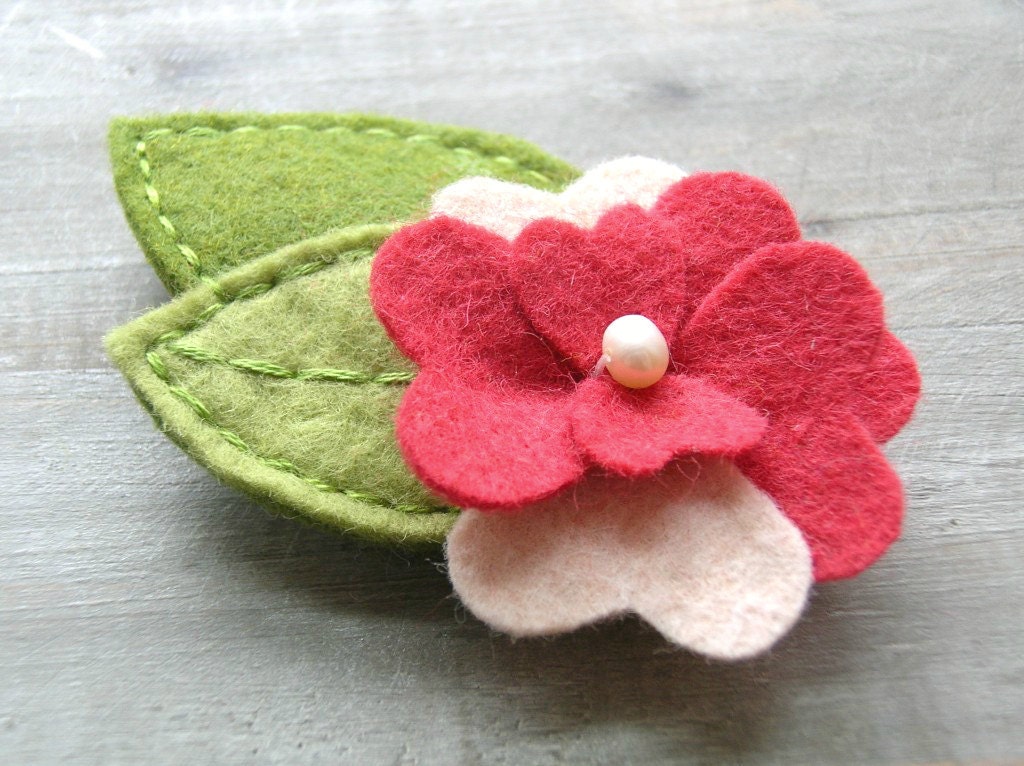 Felt Flower Hair Clip // Barrette // Rhubarb Red Pansy // Womens Fashion Hair Accessory by OrdinaryMommy on Etsy