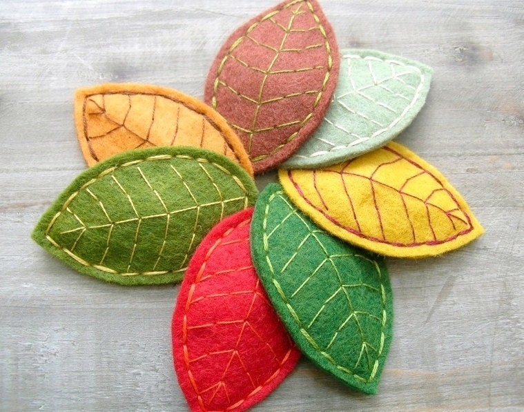 Embroidered Felt Leaf Clip Choose 1 Leaf Hair Accessories by OrdinaryMommy on Etsy