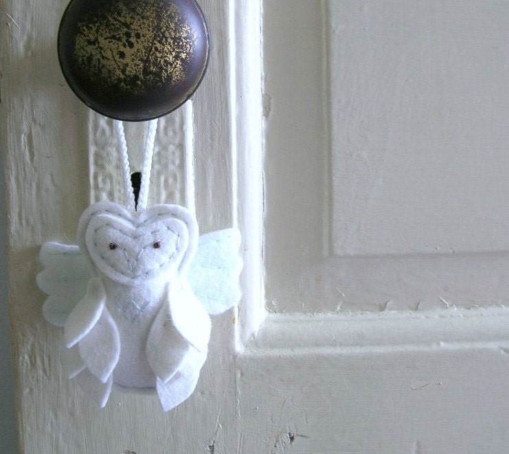 Angel Owl Felt Christmas Ornament // White Woodland // Shimmery Tulle Wings by OrdinaryMommy on Etsy