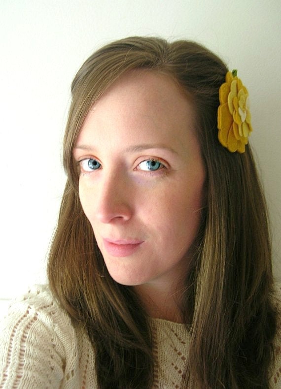 Large Felt Hair Flower // Yellow Mum// Spring Fashion // Womens Hair Accessory // Handmade by OrdinaryMommy on Etsy