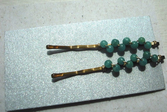 Teal Russian Amazonite Stone Hairpin Bobby Pin Set