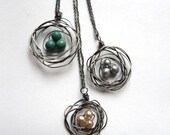 Customized Bird's Nest Antiqued Sterling Silver Necklace--You Choose Length, Size, and Color of Stones/Pearls--