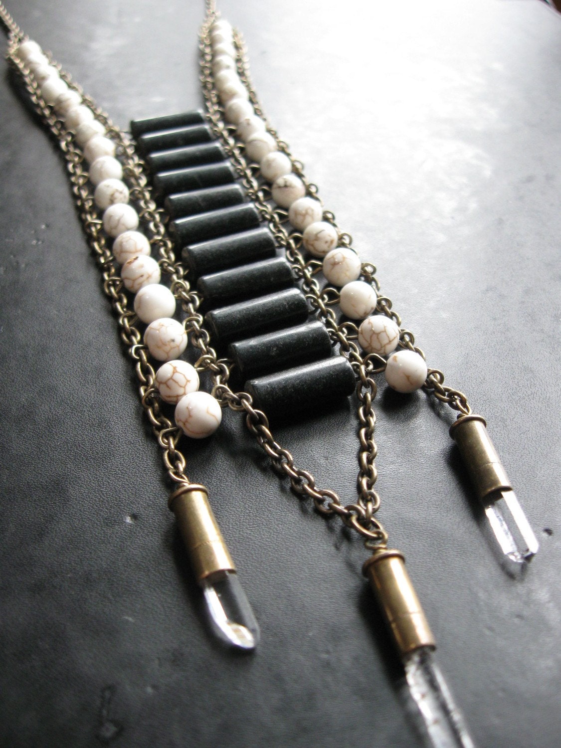 Battle Ladder No.2 - Black and White Stone Tribal Bib Necklace