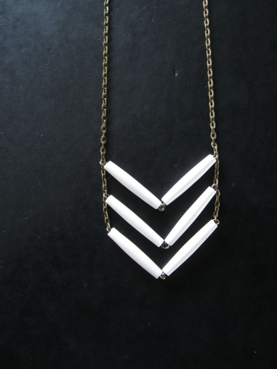 LAST ONE - Chevron Necklace - Tribal Inspired White Bone and Brass
