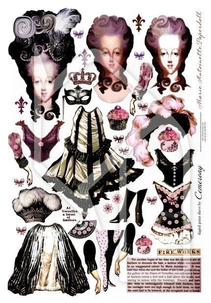 Paper Doll Marie Antoinette Digital Collage Print Sheet no147